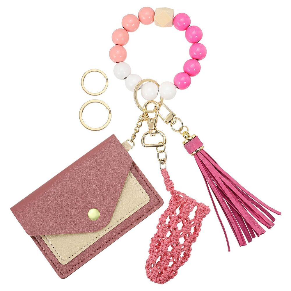3254 Small Credit Card Wallet with Keychain Wristlet Silicone Beads Ring